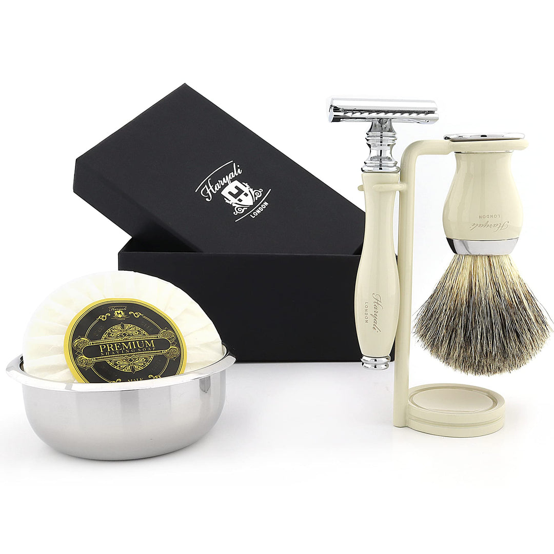 JAG SHAVING GERMANY DE SAFETY RAZOR Männer Rasierset Set Elfenbein Rasierpinsel Rasierseifenschale K