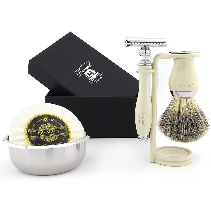 JAG SHAVING GERMANY DE SAFETY RAZOR Männer Rasierset Set Elfenbein Rasierpinsel Rasierseifenschale K
