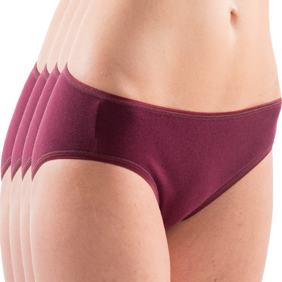 HERMKO 1031 Damen Midi-Slip Bio-Baumwolle 4er Pack (Weitere Farben), 32-34 Bordeaux