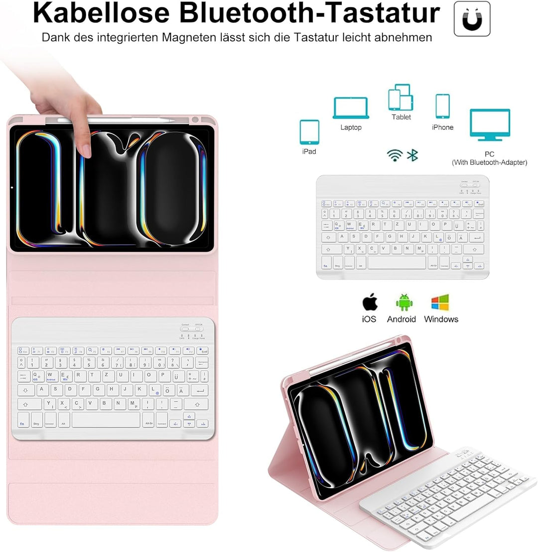 IVEOPPE Hülle mit Tastatur für iPad Pro 11" M5 2025/M4 2024, Deutsches QWERTZ Layout, Magnetisch Abn