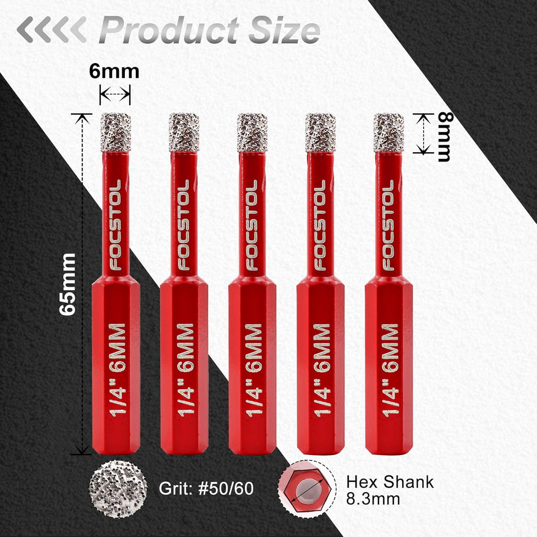 FOCSTOL Diamant Fliesenbohrer 6mm - Diamant Bohrkrone mit Sechskantschaft für Keramik Porzellan Flie