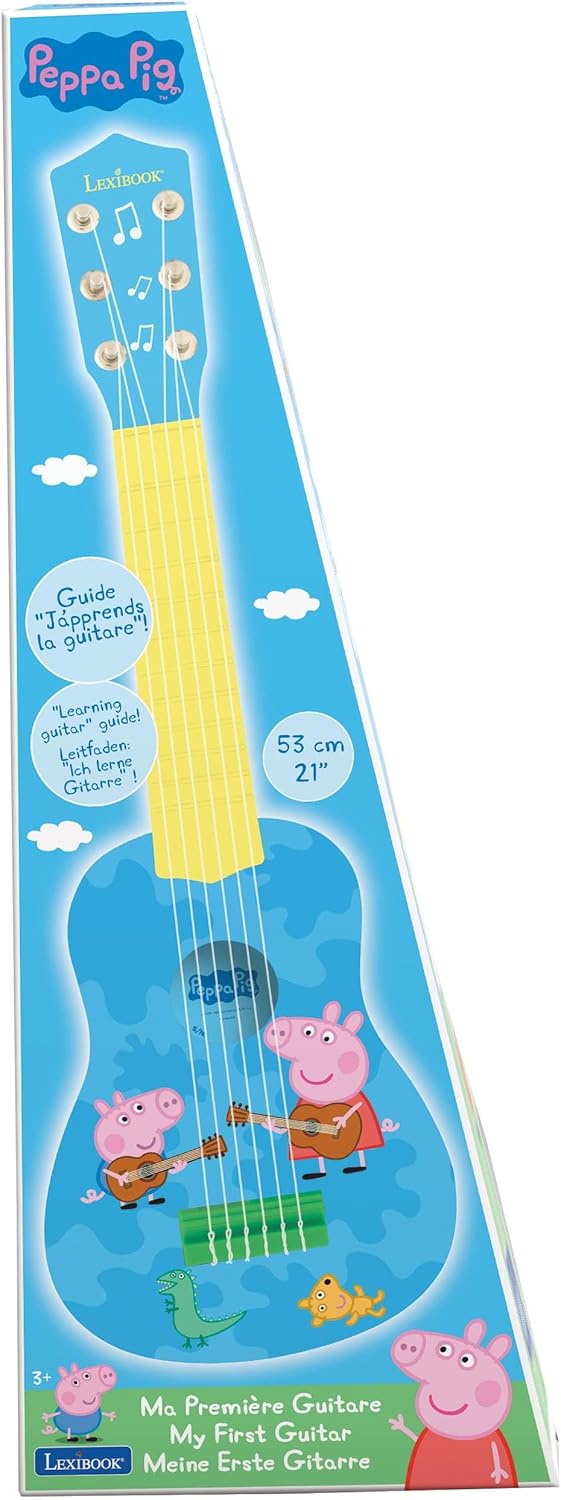 Lexibook, Peppa Pig, Meine erste Akustikgitarre, 6 Nylonsaiten, 53 cm, Lernhilfe enthalten, Blau/Gel