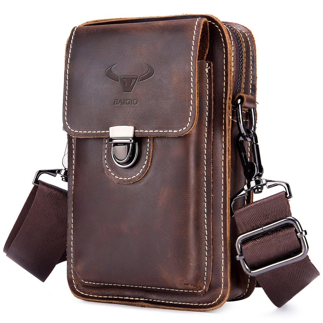BAIGIO Handytasche Leder Vintage Gürteltasche Herren Hüfttasche Klein Schultertasche Umhängetasche R