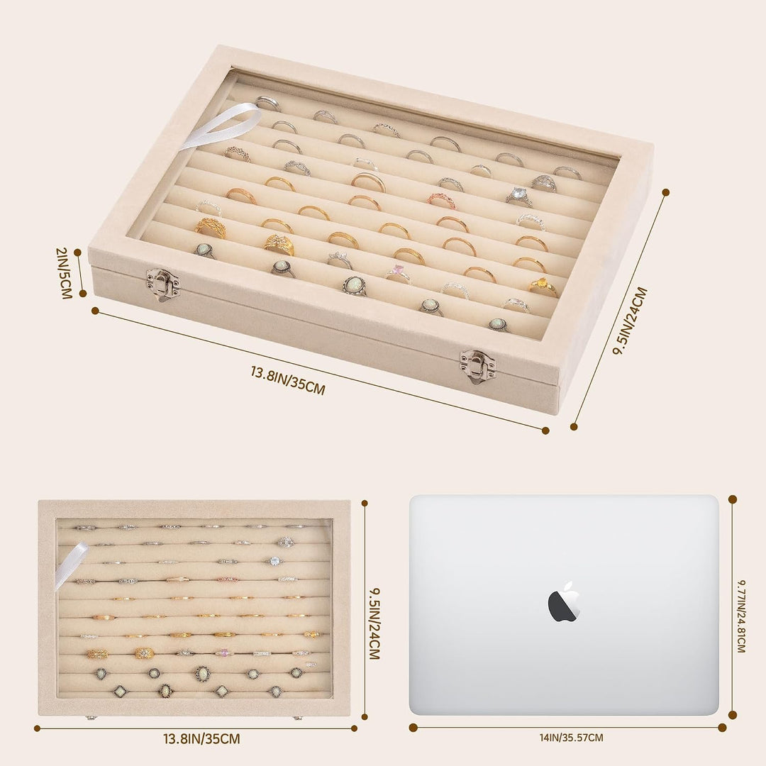 Frebeauty Ringe/Ohrringe Organizer Tablett mit klarem Deckel 10 Slots Samt Schublade Einsatz Schmuck