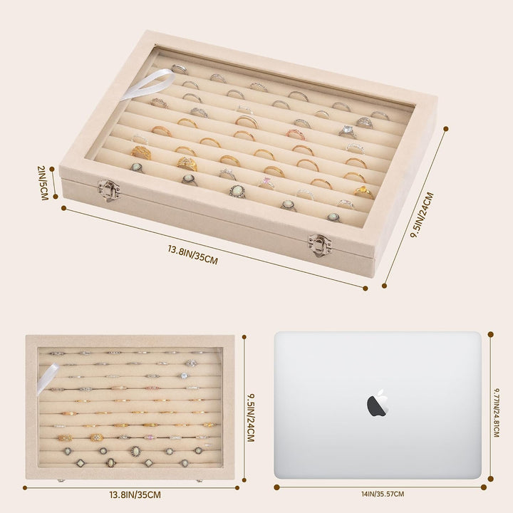 Frebeauty Ringe/Ohrringe Organizer Tablett mit klarem Deckel 10 Slots Samt Schublade Einsatz Schmuck