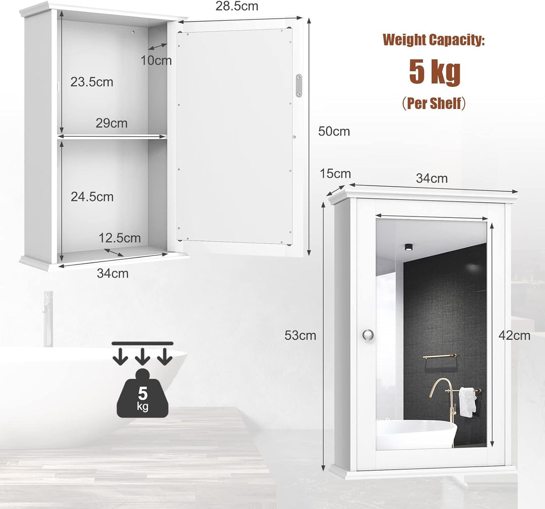 GIANTEX Hängeschrank mit Spiegel, Spiegelschrank Wandschrank eintürig, Badschrank Badezimmerschrank