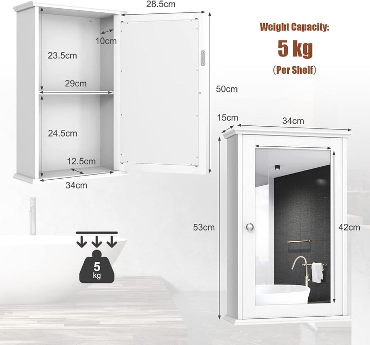 GIANTEX Hängeschrank mit Spiegel, Spiegelschrank Wandschrank eintürig, Badschrank Badezimmerschrank