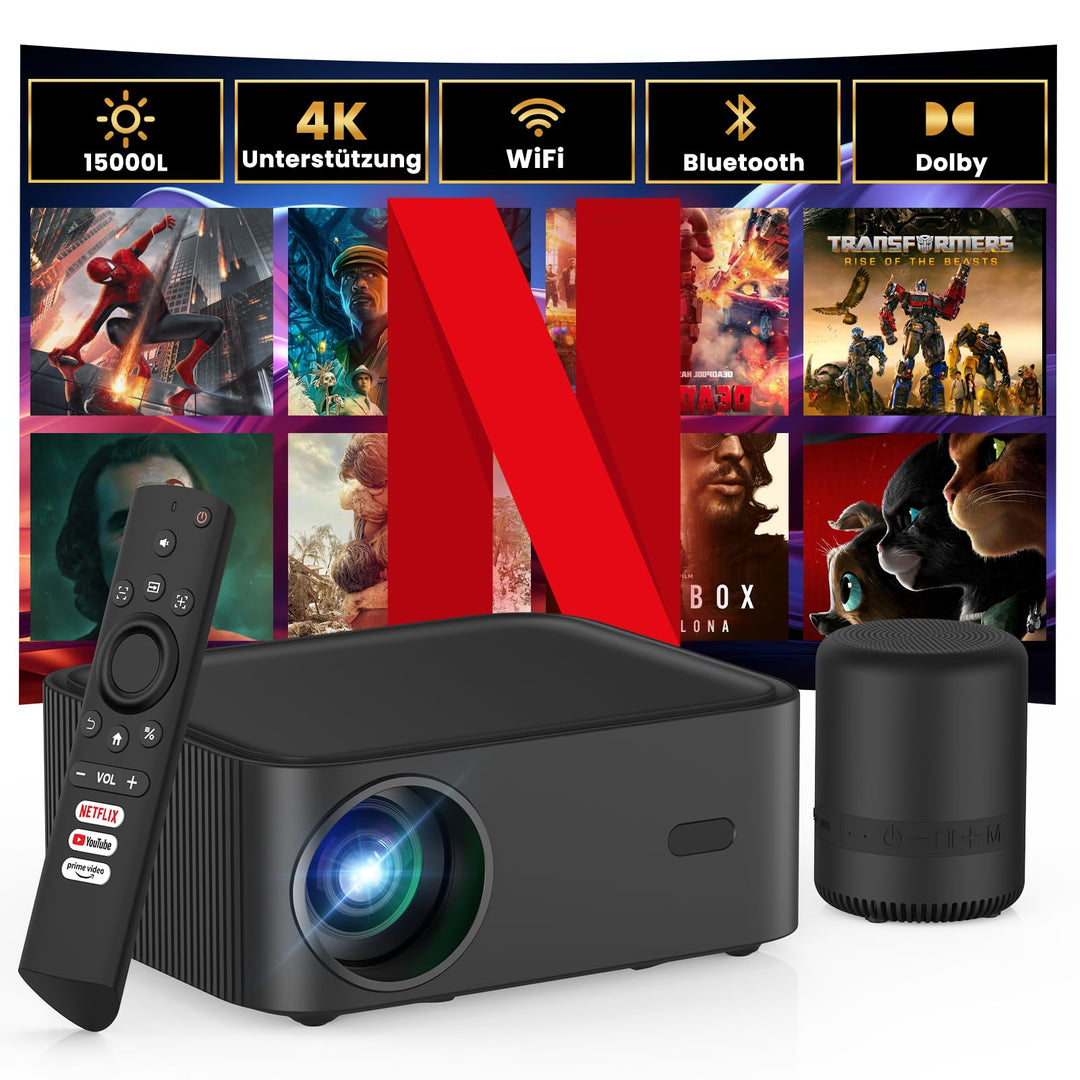 HOPVISION 2025 Upgraded Mini Beamer Heimkino 4K Unterstützt Full HD 1080P Projektor【NetfIix Official