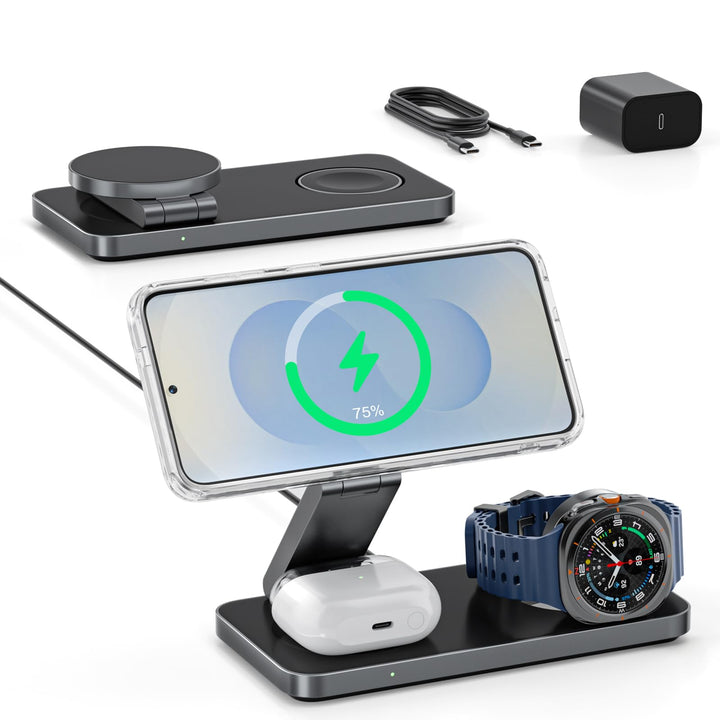 3-in-1 Ladestation für Samsung, Faltbar Kabelloser Ladegerät für Galaxy S26/S25/S24/S23/Z Fold/Flip