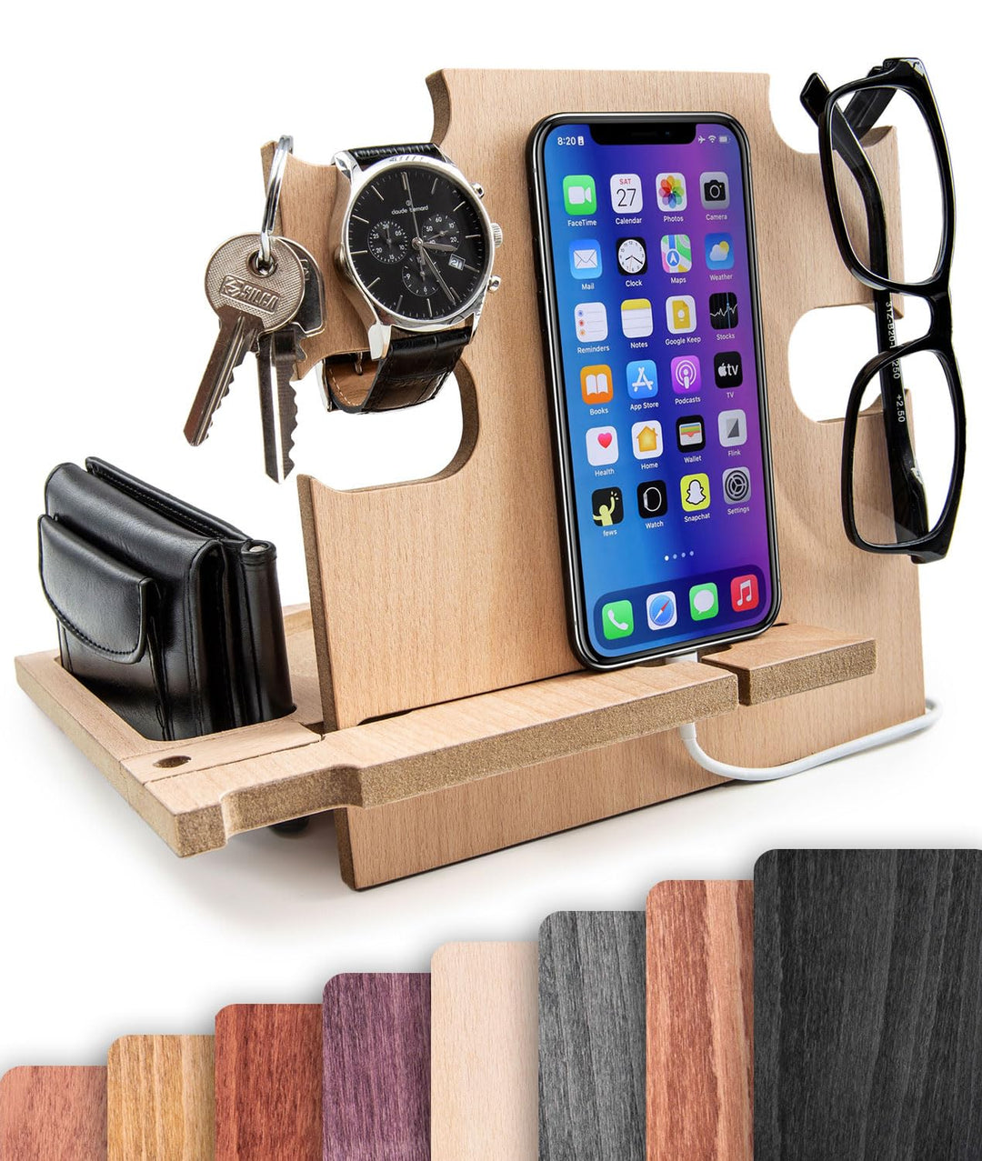 Dockingstation, Smartphone-Ständer - Nachttischhalter aus Holz, Natural Farbe