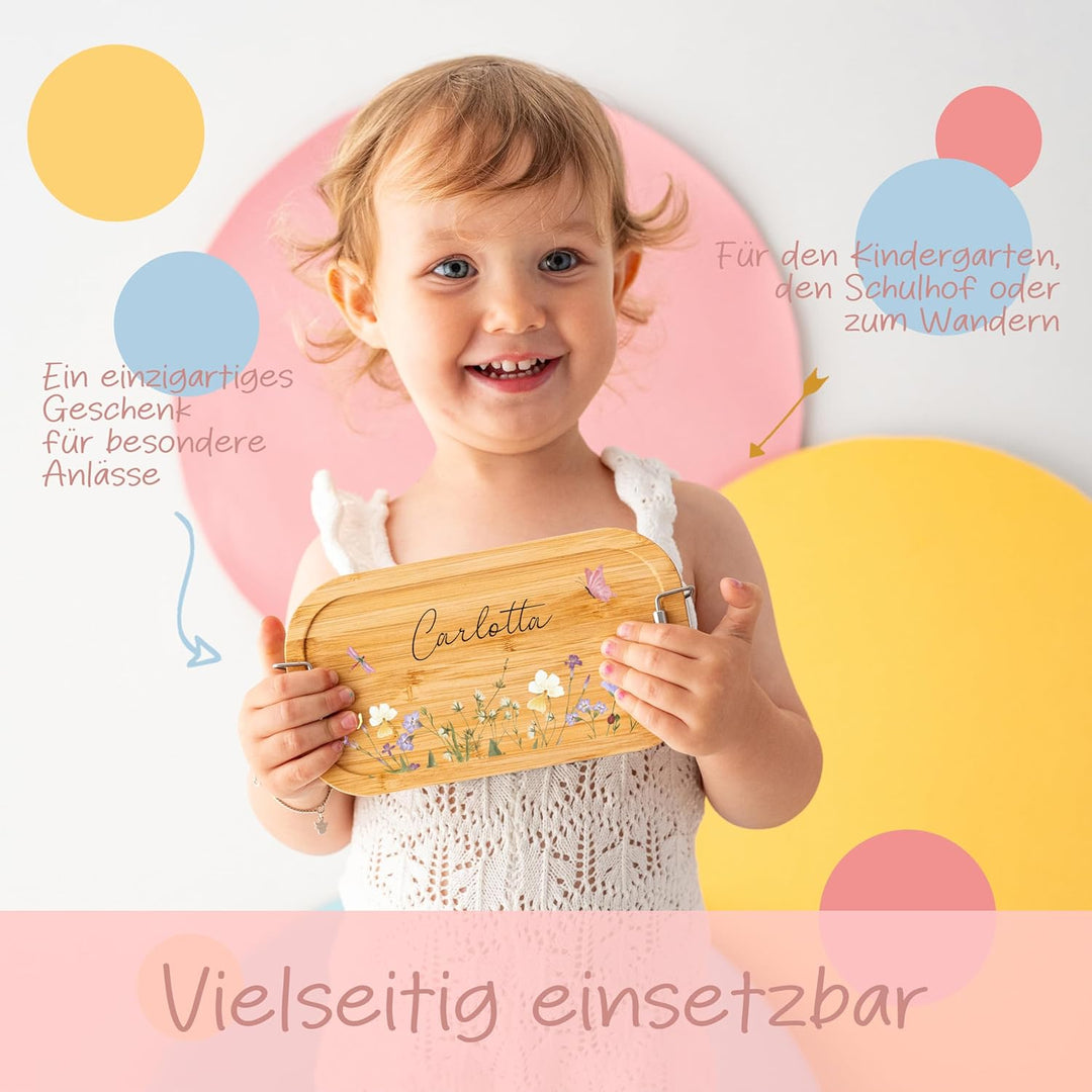 Bärenfreunde - Personalisierte Brotdose für Kinder mit Spezial-Druck - Robuste Edelstahl Brotdose -