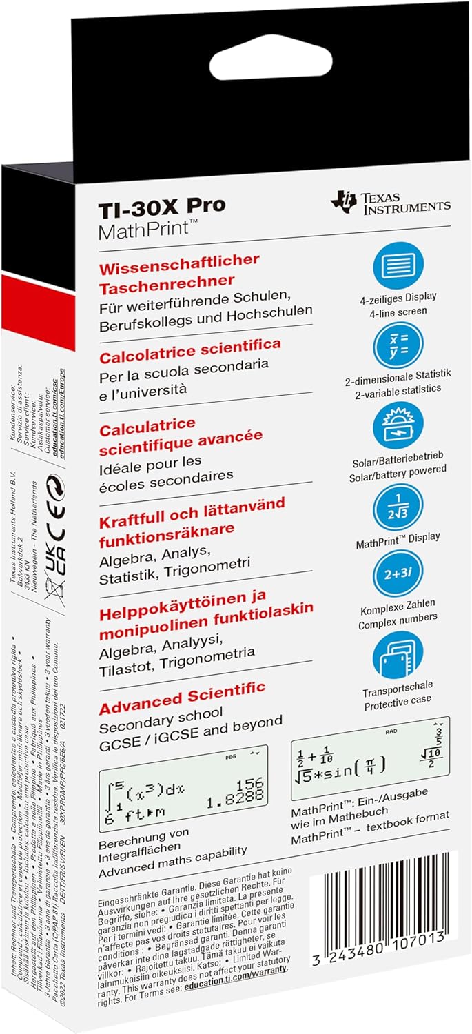 Texas Instruments TI-30X Pro MathPrint Wissenschaftlicher Schulrechner (4-zeilig)