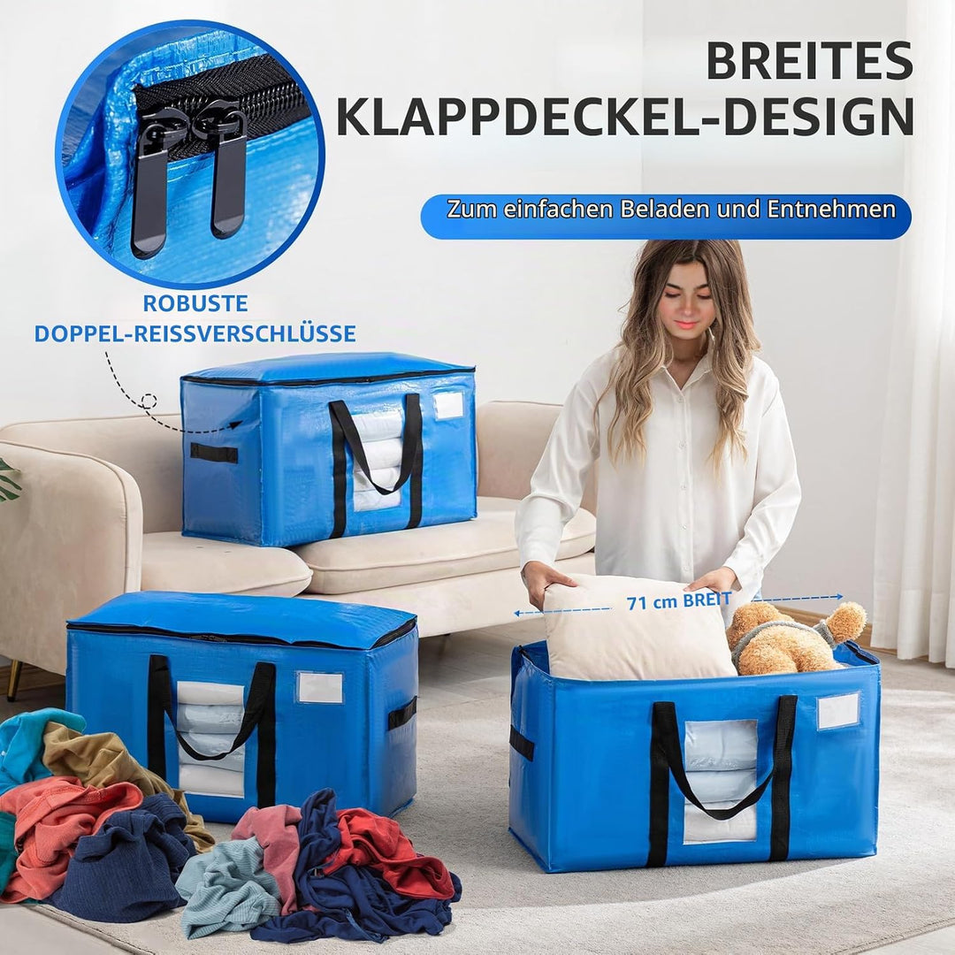 TAILI Extra Grosse Umzugstasche, 2 PCS Aufbewahrungstaschen mit Reissverschluss, Robuste blau zur Au