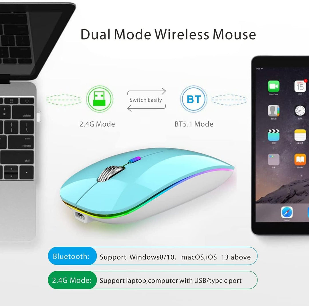 Uiosmuph Bluetooth Maus Kabellose, LED Funkmaus wiederaufladbar Leise Wireless Mouse 2.4GHz Kabellos