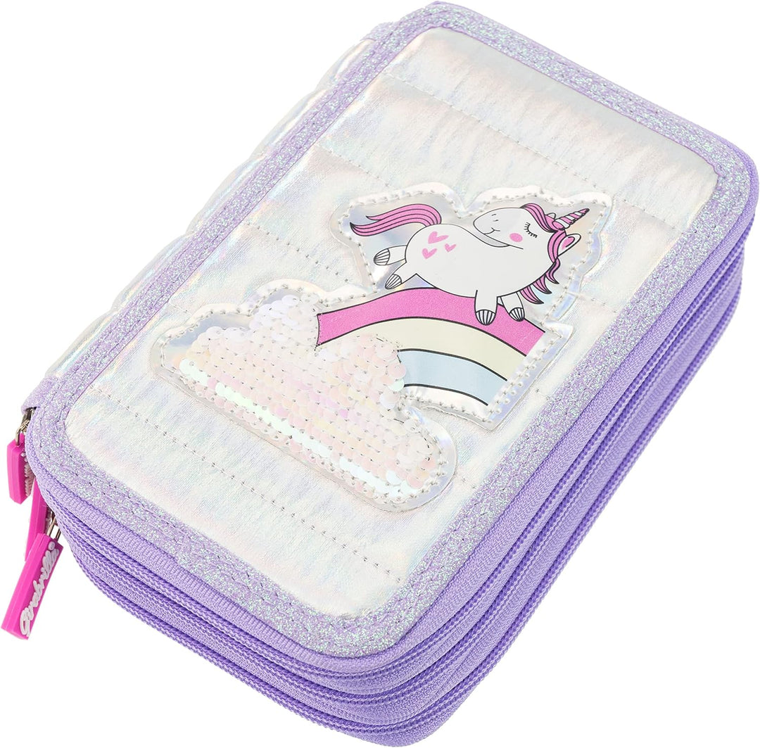 Girabrilla Nice Group Einhorn Federmäppchen mit 3 Fächern für Kinder, Daunenoptik, Violett Federmäpp
