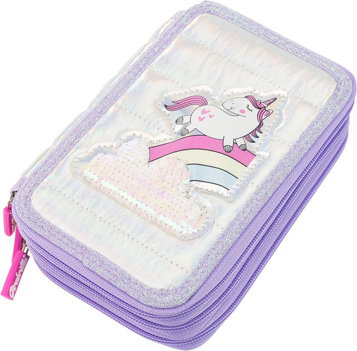 Girabrilla Nice Group Einhorn Federmäppchen mit 3 Fächern für Kinder, Daunenoptik, Violett Federmäpp