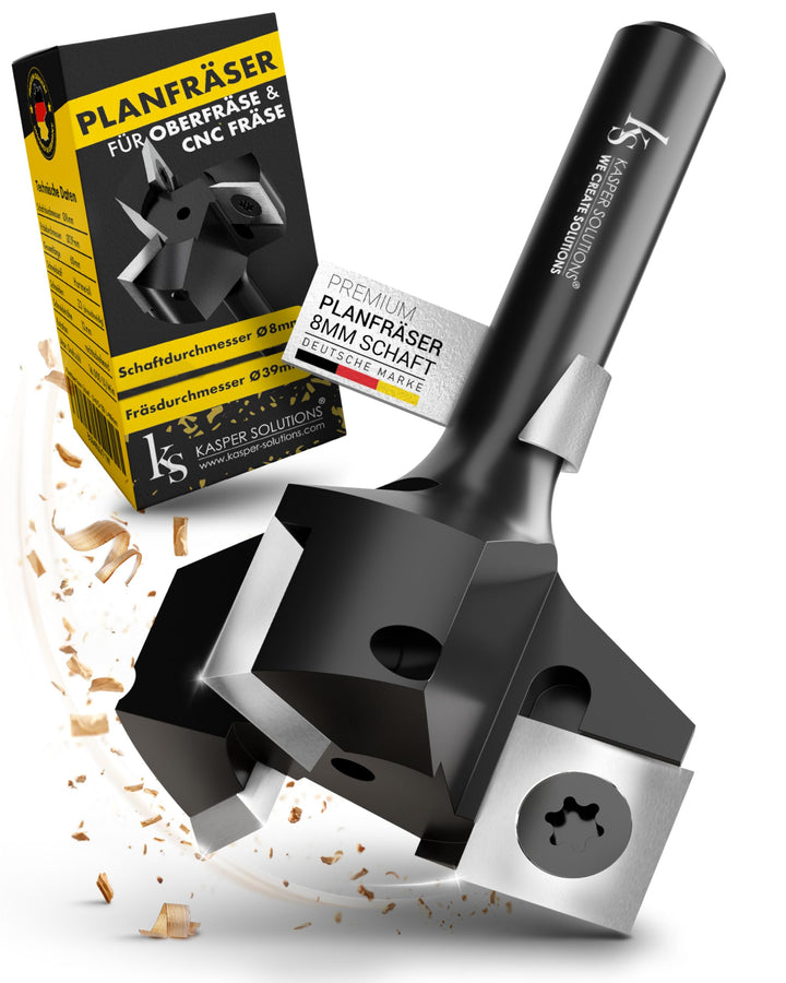 Kasper Solutions® Planfräser 8 mm Schaft - Profi Hobelfräser für Oberfräse & CNC-Fräse - Robuster Ho