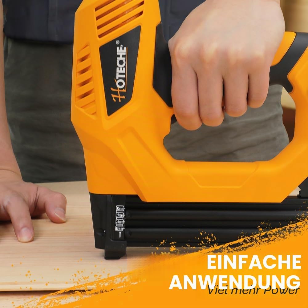 Hoteche 9A Elektrotacker 2-in-1 | 20pcs/min | 100-Nagelkapazität | VDE Stecker | Gelb-Schwarz | 400p
