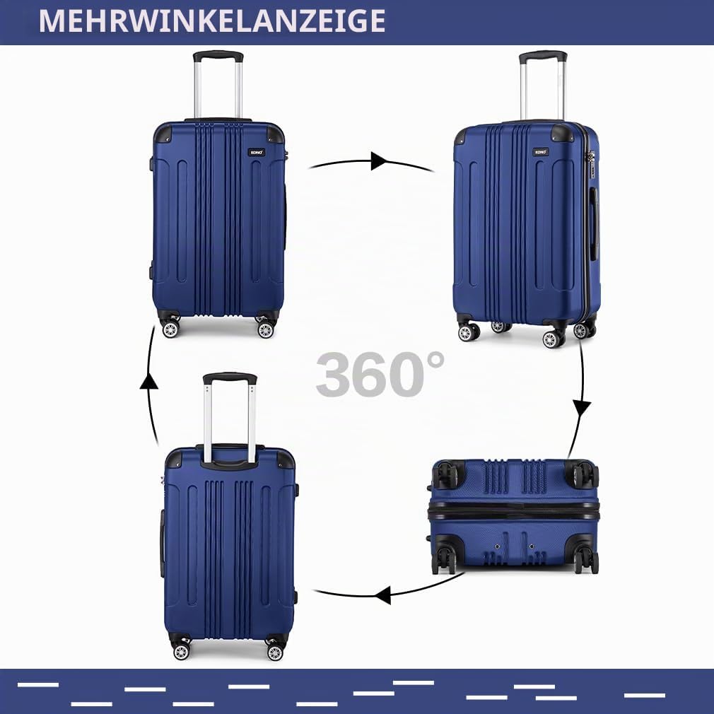 KONO Trolley Handgepäck Koffer 55x35x20cm Rollkoffer Reisekoffer mit 4 Rollen und Schloss (Navy Blau