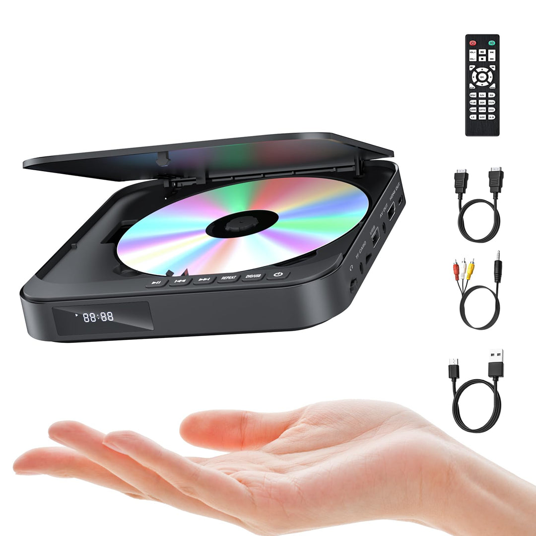 DVD Player Für Fernseher, Mini DVD Player HDMI 1080P, Allen Regionen, Anti-Shock, unterstützt USB/TF