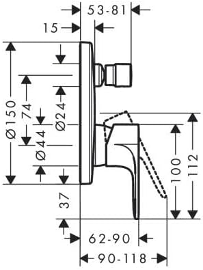 hansgrohe Wannenarmatur Rebris S, Unterputz Badarmatur für 2 Funktionen, Chrom Chrom Wanne, Chrom Wa