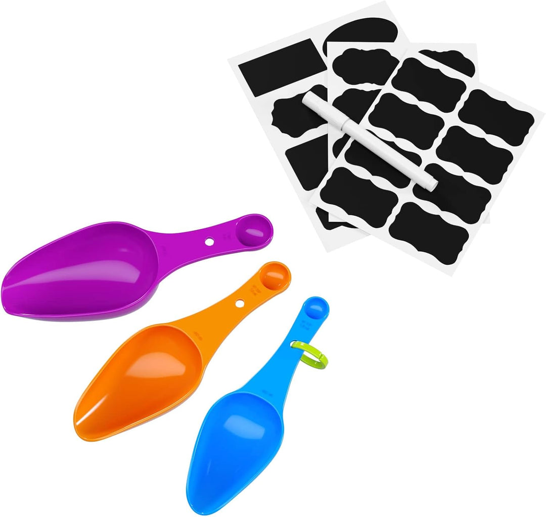 WELLGRO Vorratsdosen Set mit Etiketten, Kreidestift und Messlöffeln Frischhaltedosen mit Deckel BPA-