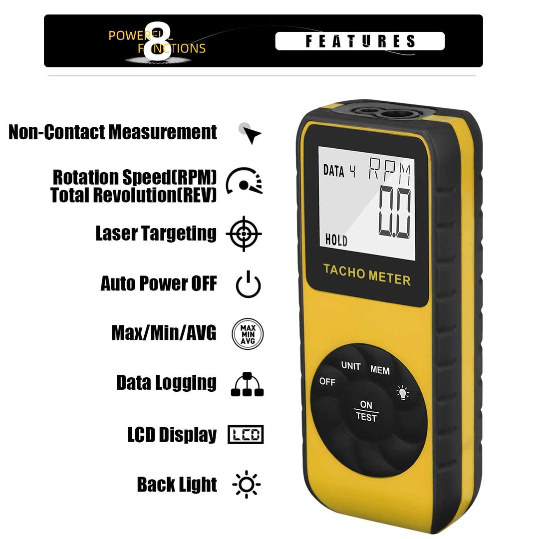 Foto-Drehzahlmesser Berührungslos 7,0-99.999 RPM Geschwindigkeitsmesser, Laser Automotive Tachometer