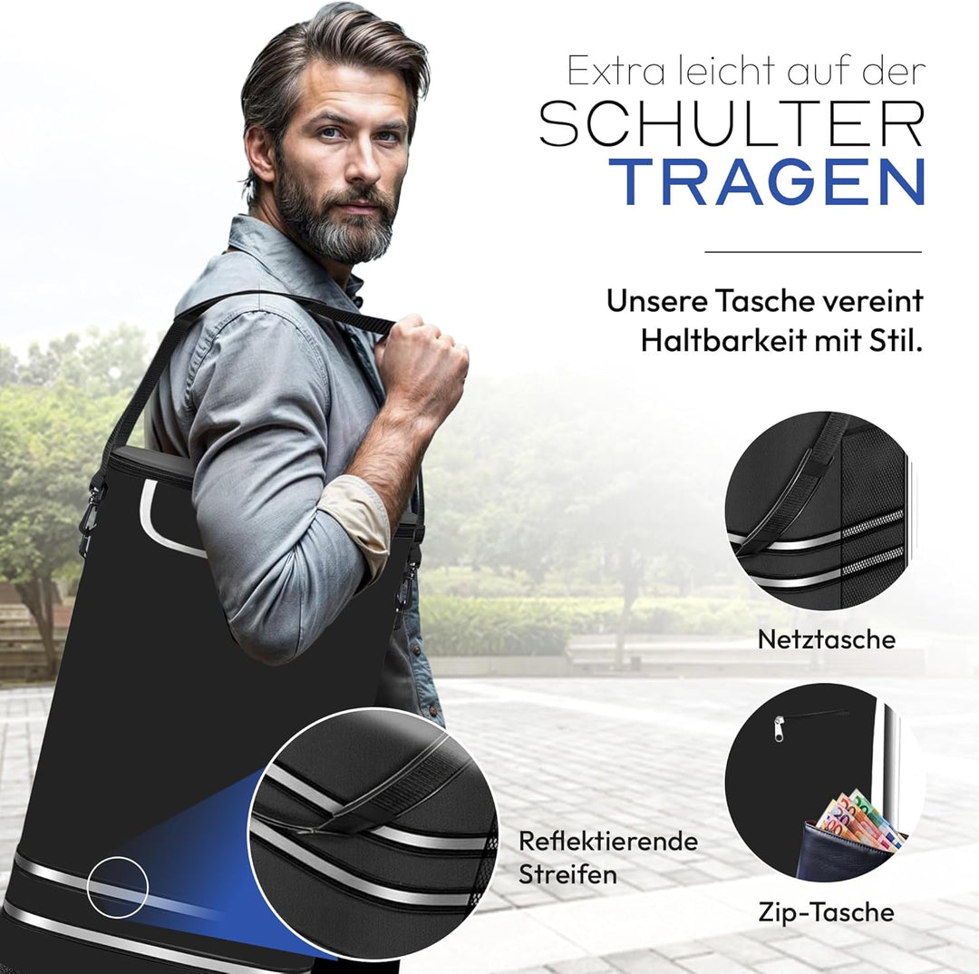 Dimono® Einkaufstrolley Rolltex Klappbarer 3 in1 Trolley zum Einkaufen; 56 Liter inkl. Kühlfach; Tra