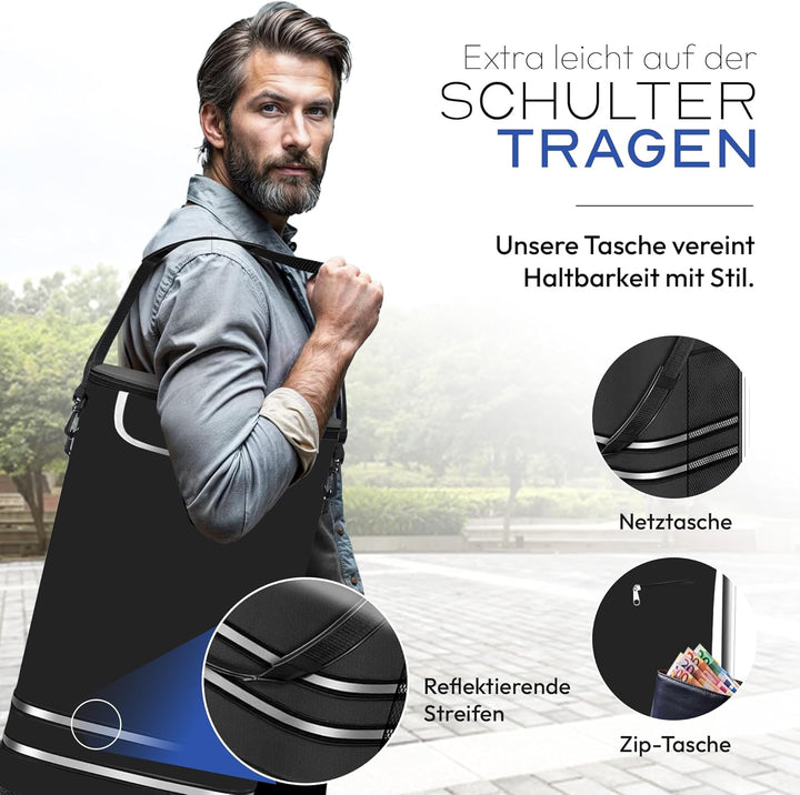Dimono® Einkaufstrolley Rolltex Klappbarer 3 in1 Trolley zum Einkaufen; 56 Liter inkl. Kühlfach; Tra