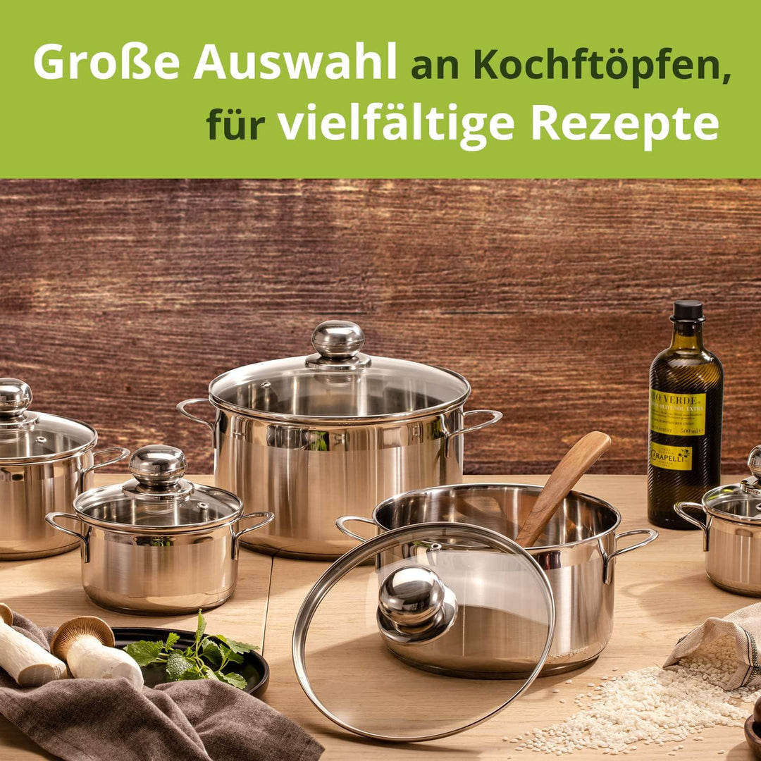 Level One Topf Edelstahl 20 cm Kochtopf Induktion 3,6 L Fleischtopf & Bratentopf mit Glasdeckel für