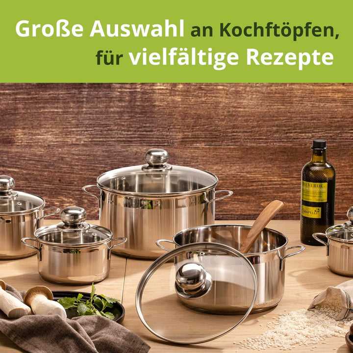 Level One Topf Edelstahl 20 cm Kochtopf Induktion 3,6 L Fleischtopf & Bratentopf mit Glasdeckel für