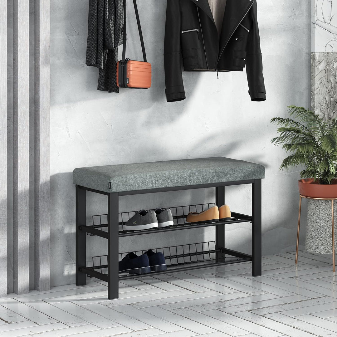 stabiles Schuhregal mit Sitzbank platzsparende Schuhbank 2 Gitterablagen 81x50x32 cm, formschöner Sc