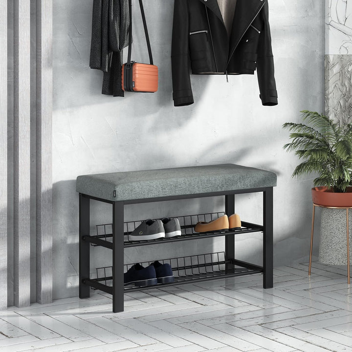stabiles Schuhregal mit Sitzbank platzsparende Schuhbank 2 Gitterablagen 81x50x32 cm, formschöner Sc