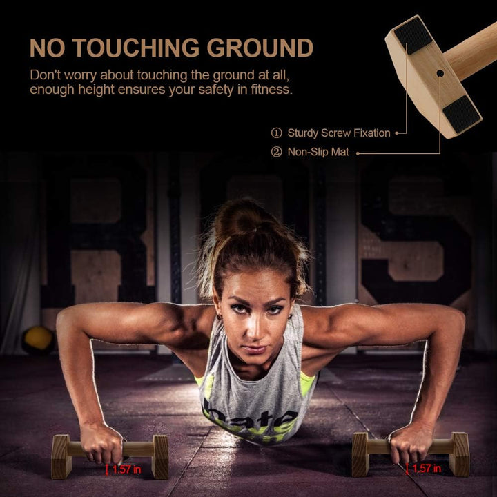 airogym Liegestütz-Ständer, 2 Stück, Holz-Pushup-Stangen, rutschfeste Basis, Trainingsgerät, 30,5 cm