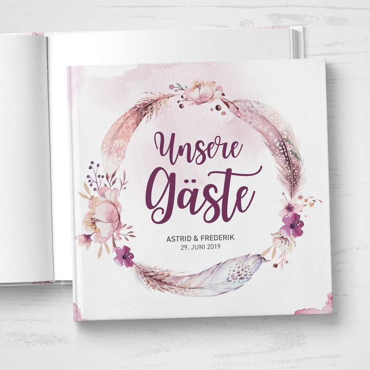 DeinWeddingshop Gästebuch Hochzeit - personalisiert - Hochzeitsgästebuch, Hardcover 21x21 cm (Inhalt