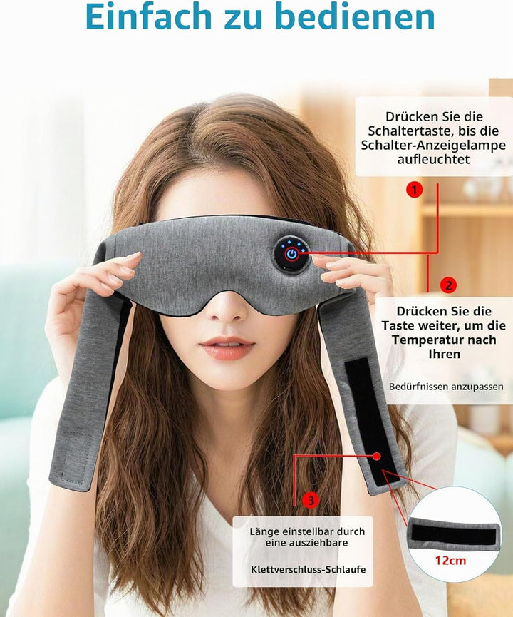 Wärmebrille Augen, Wärmende Augenmaske Beheizbare Maske für Die Augen, Wärmemaske Augen mit Klettban