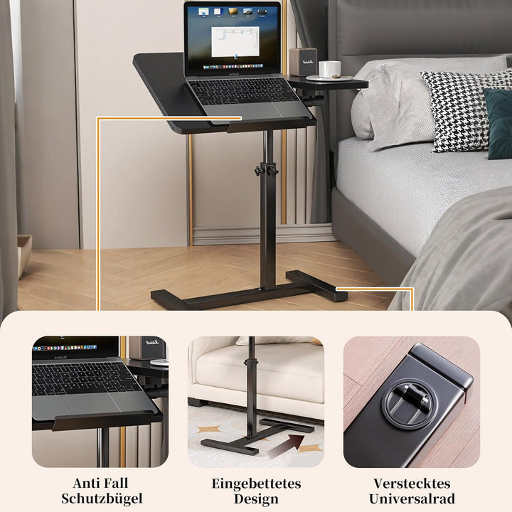 Beistelltisch Klein Laptoptisch Couchtisch Holz: Kaffeetisch C Form Höhenverstellbar Sofatisch Rolle