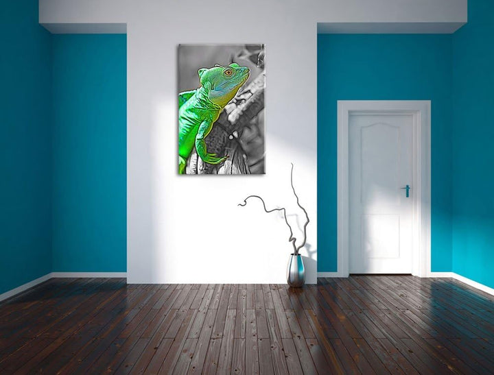 schönes kleines Chamäleon schwarz/weiss Deluxe Format: 100x70 cm auf Leinwand, XXL riesige Bilder fe