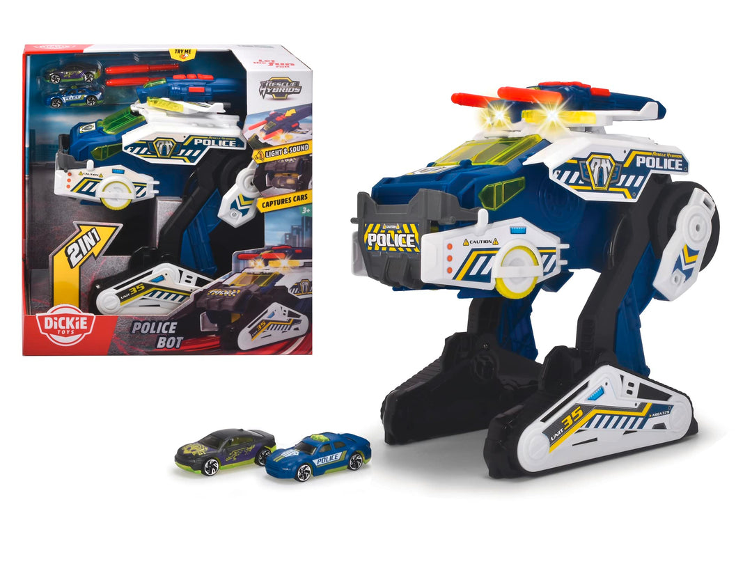 Dickie Toys - Polizei-Fahrzeug Police Bot (35 cm) futuristisches Polizeiauto (gross) mit Transform-F