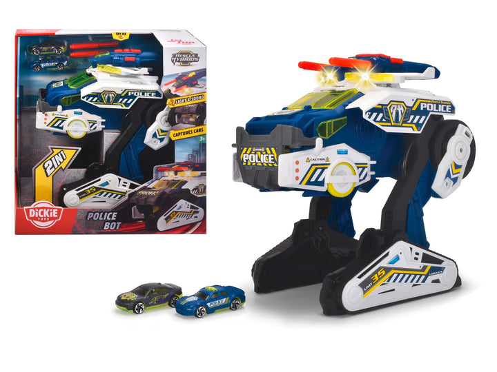 Dickie Toys - Polizei-Fahrzeug Police Bot (35 cm) futuristisches Polizeiauto (gross) mit Transform-F