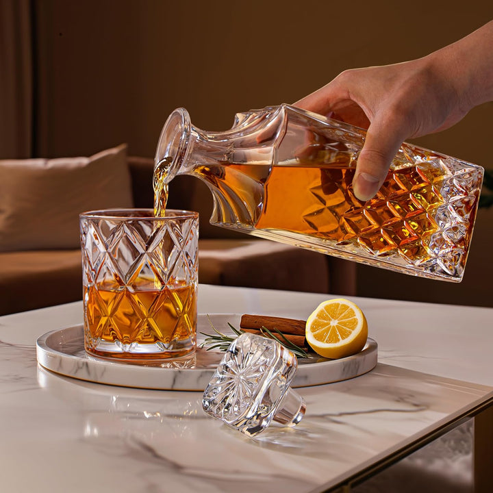 Lighten Life Whisky Karaffe und Gläser Set,Bleifrei Whiskey Karaffe Set,849 ml Kristall-Whisky-Dekan