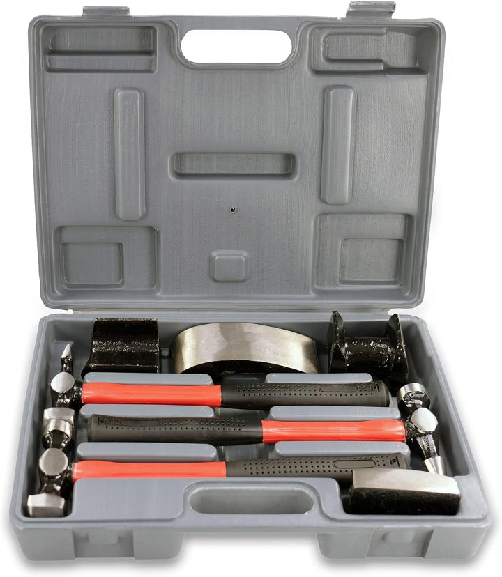 ENVA Karosserie Werkzeug Ausbeulwerkzeug Set 7TLG. Handamboss, Hammer und Ausbeuleisen für präzise B