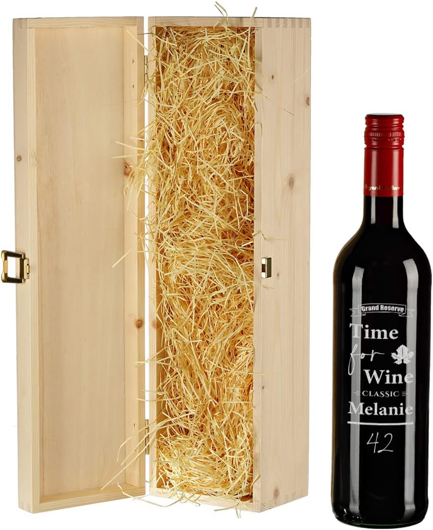 2-TLG Wein Geschenkset - mit Wunschname - 1x 700 ml Weinflasche, 1x Holzkiste personalisiert - für M