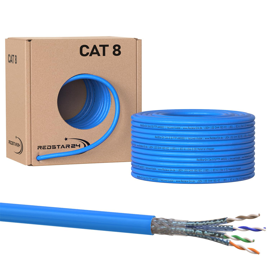 Redstar24 50m CAT 8 Verlegekabel Netzwerkkabel CAT8.1 LAN Halogenfrei Installationskabel CAT8 Kabel