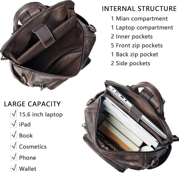 Shrrie rucksack damen elegant geeignet für 15,6Zoll-Notebooks Langlebig wasserdicht Damen aus Leder