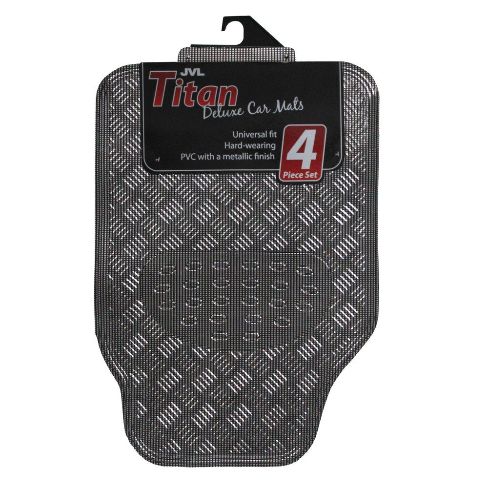 JVL 01-694 Titan Automatten-Set Metallisch mit Gummirückseite, Carbon, 4-teilig, Carbon