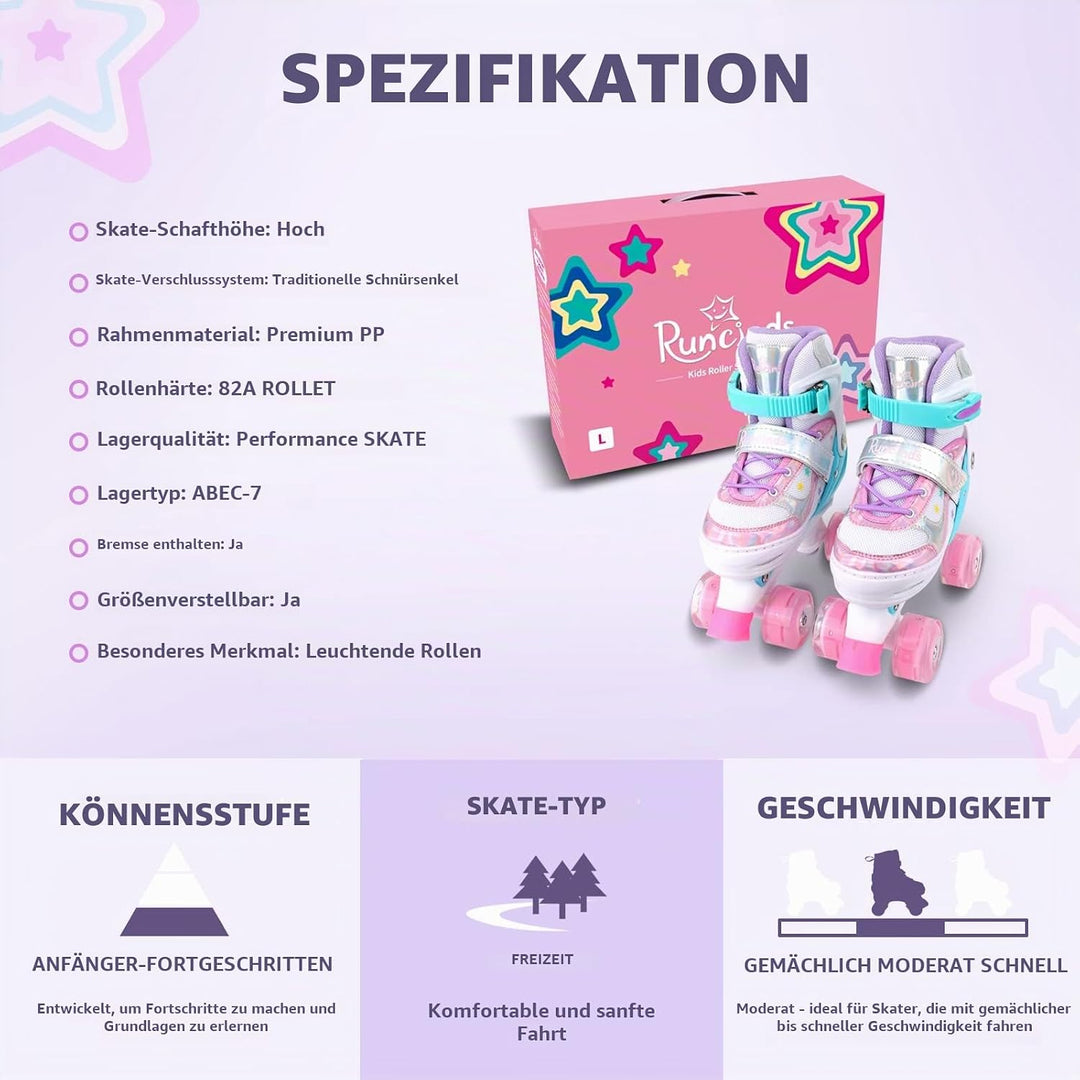 Runcinds 4 Grössen Verstellbare Kinder Rollschuhe für Mädchen, Jungen, Kleinkinder, mit leuchtenden