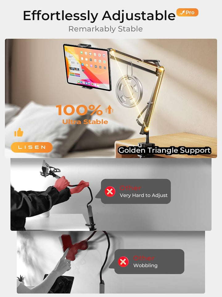 LISEN Tablet Halterung for iPad Halterung Bett, Superflexibel Einstellbar Kindle Halterung Bett Lang