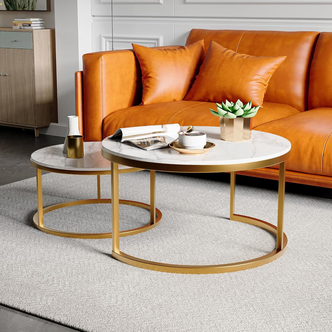 BRILVERDE Couchtisch Rund 2er Set,Wohnzimmertisch Sofatisch Beistelltisch,für Wohnzimmer,Büro,Weiss