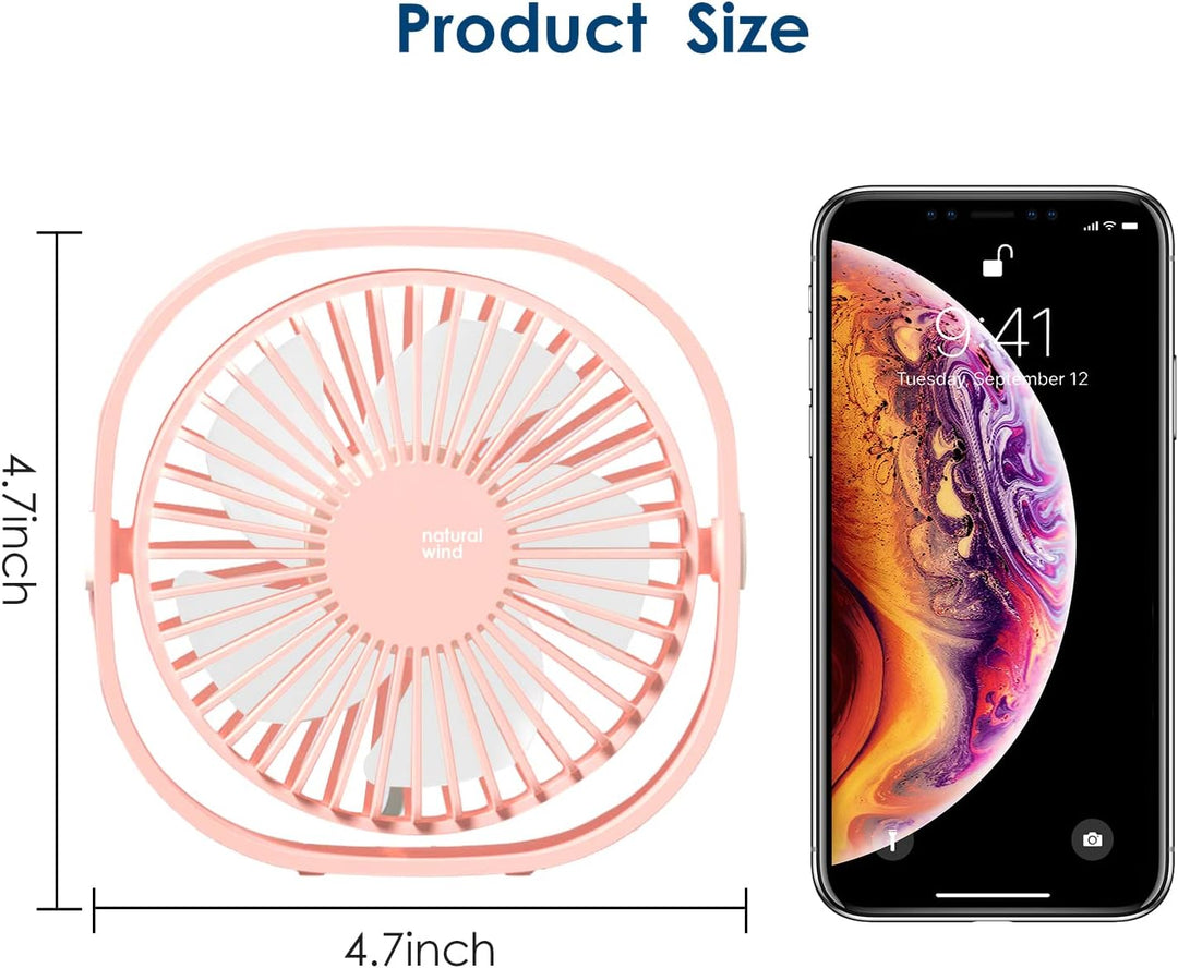 Simpeak USB Ventilator, Mini USB Tischventilator, Klein Ventilator Leise, 3 Speed 360 Grad Drehung,